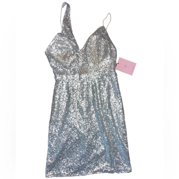 HELLO MOLLY Citadel Skies Mini Dress Silver Sequins Size 4 Prom Homecoming New - Picture 11 of 11